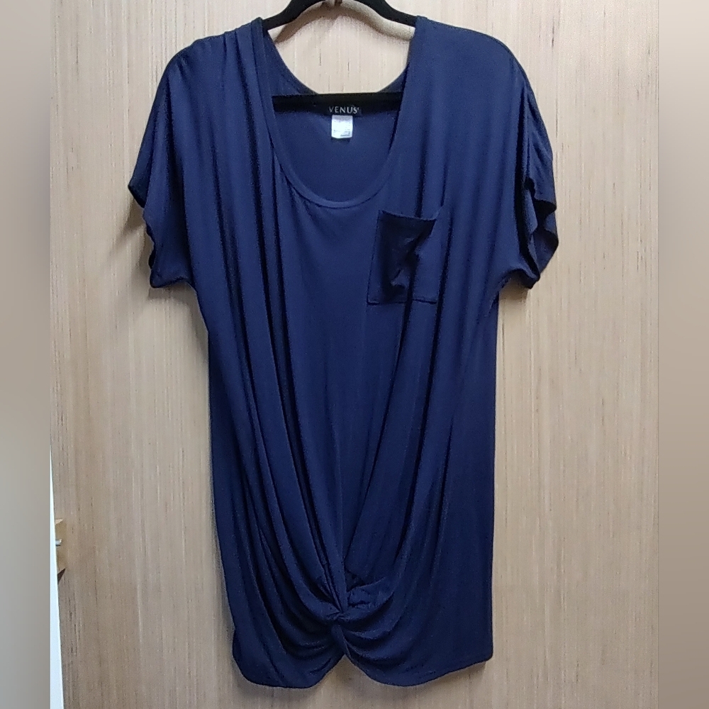 Venus Navy blue draped front tunic. New. Size large.